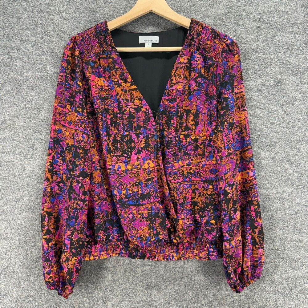 Allison Joy Blouse Women S Small Purple Geometric V-Neck Long Sleeve Lined